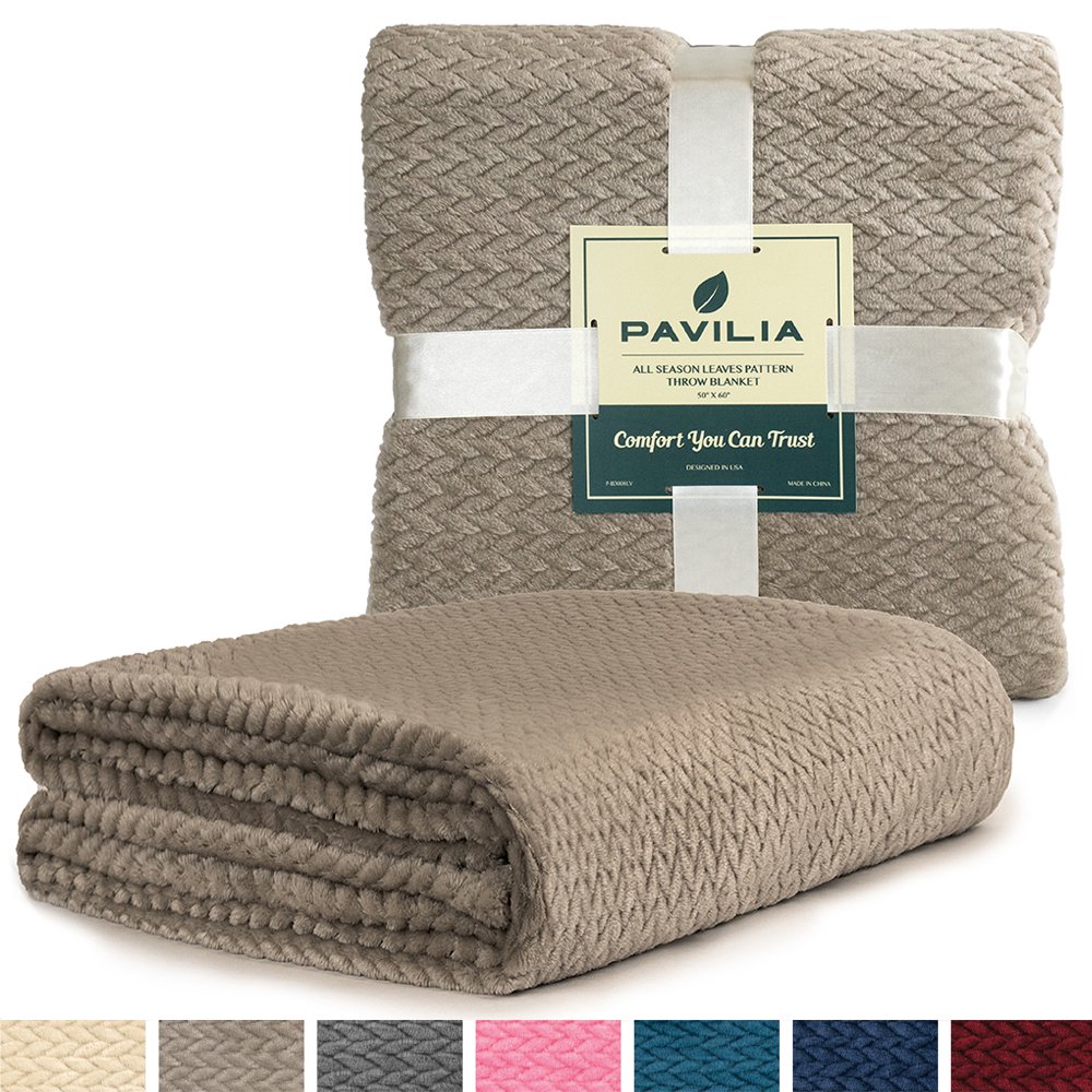 PAVILIA Luxury Soft Plush Taupe Throw Blanket for Sofa, Couch Silky