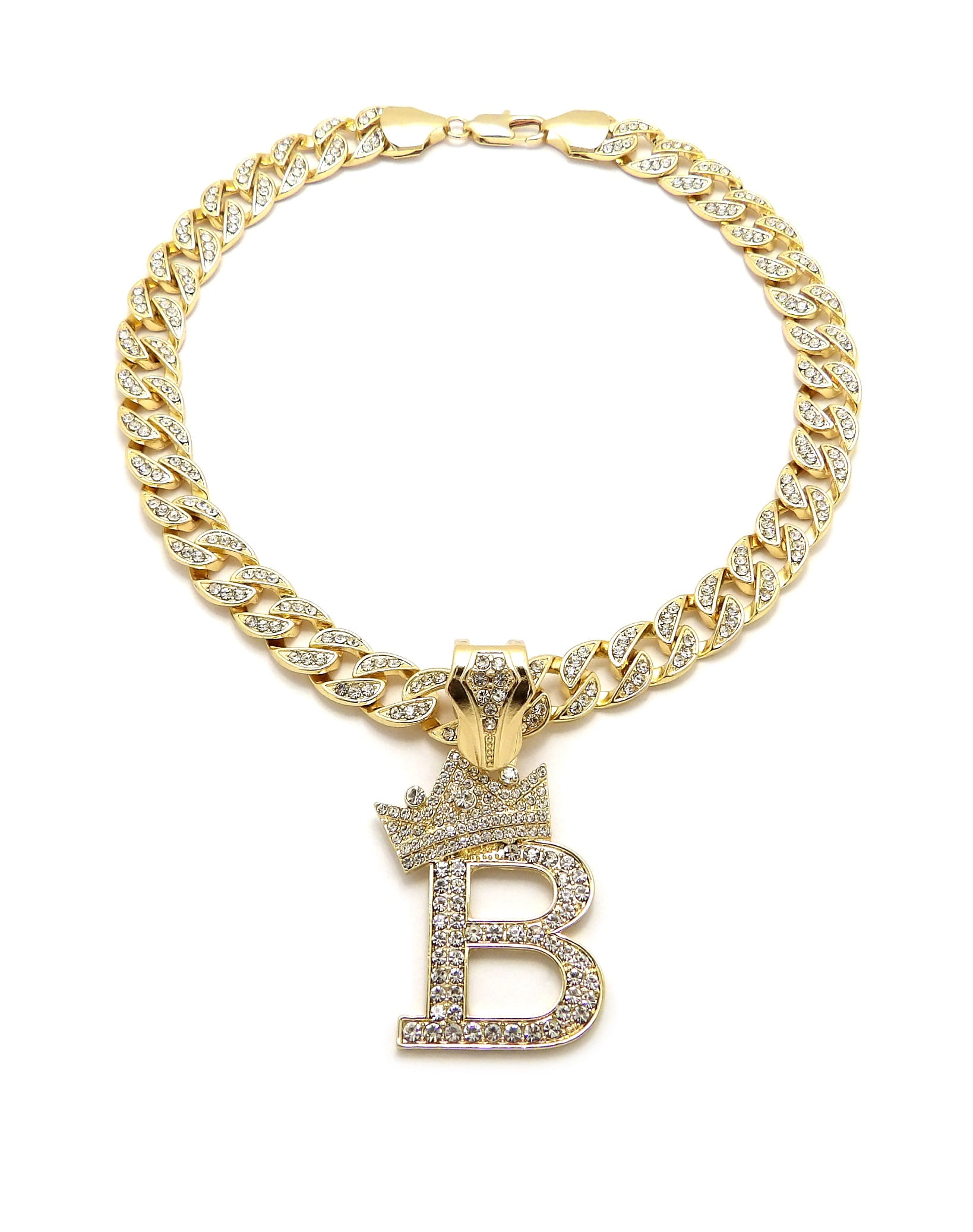 iJewelry2 Kings and Queens Crowned Initial Letter B Crystals Pendant