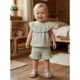 thumbnail image 5 of BemeyourBBs Toddler Baby Girl Summer Clothes Infant Baby Girls Summer 2 Pieces Outfits 3 6 12 18 24 Months 2 3 Years Sleeveless Solid Color Ruffle Collar Shirt Tops and Shorts Set, 5 of 9