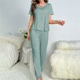 thumbnail image 4 of VISALY Womens Pajama Sets Matching Pajama Set Sleepwear Comfy Lounge Set Soft Short Sleeve Round Neck Top Loose Pajama Pants Long Jogger Bottom Green S, 4 of 7