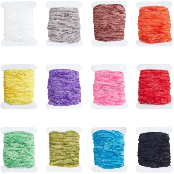 12Pcs Crappie Jig Making Supplies Fly Tying Streamer Materials Assorted 12 Color 79.79 Yard Soft Polyester Chenille Yarn Cards Threads