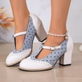 thumbnail image 5 of Willtoo Womens Mary Jane Block Heel Pumps Polka Dot Vintage Non Slip Walking Shoes Round Toe Mid Heel Casual Shoes, 5 of 6