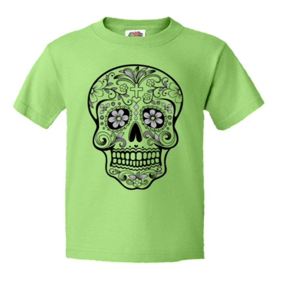 PleaseMeTees™ Youth Mexican colorful Art Skull Day of the Dead HQ Tee