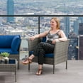 thumbnail image 2 of CorLiving Parksville Resin Wicker Rattan and Steel Outdoor Armchair with Cushions, Blended Grey/Blue, 2 of 9