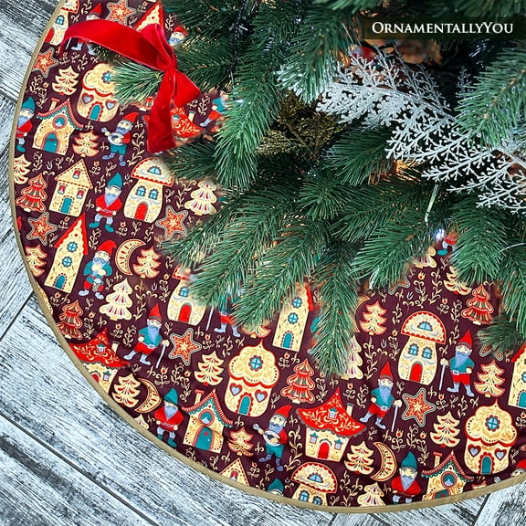 Gnome Folk Pattern Vintage Christmas Tree Skirt