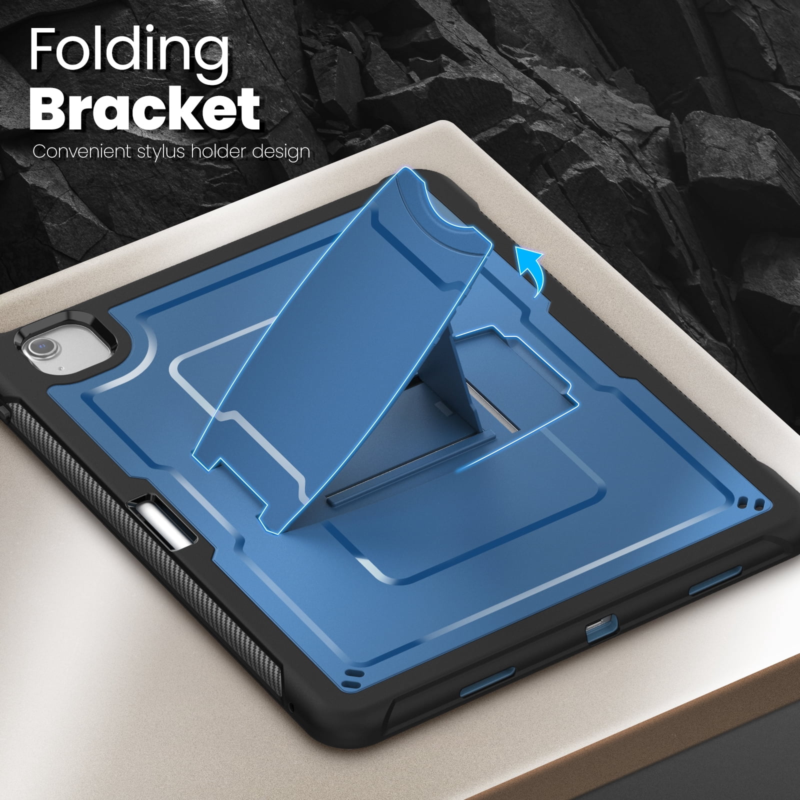 Allytechgroup Case for Apple iPad Air 13 Inch M2 2024 with Pencil Holder/ Support Pencil 2nd Magnetic Attachment Wireless Charging Kickstand Hard PC + Soft TPU Shockproof Stand Rugged Cover, Navyblue