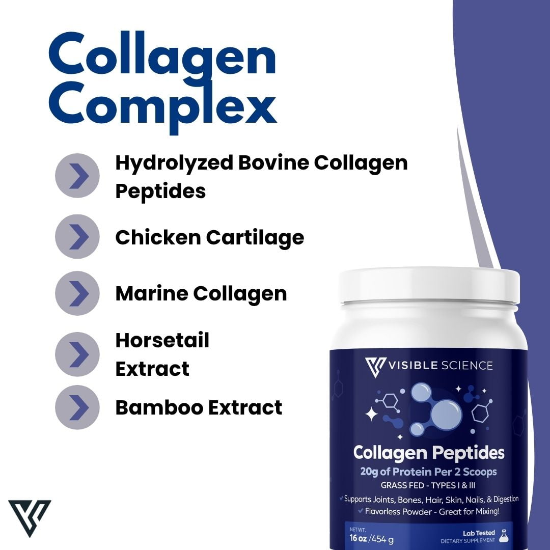 Visible Science Collagen Peptides Powder – Hydrolyzed Type I & III Collagen – Hair, Skin, Nail & Joint Support – Grass-Fed, Unflavored, 41 Servings (16 oz)