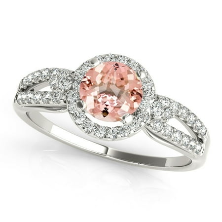 1.15 Ct Diamond - 1.15 Ct. Halo Morganite And Diamond Engagement Ring In 14k White Gold