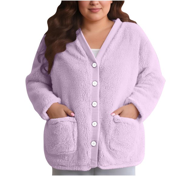 iHPH7 Womens Bed Jacket Womens Fleece Jacket Pajama Tops for Women Teddy Coat for Women Womens Loungewear Winter Pajamas for Women Warm Winter Coats for Women Purple M