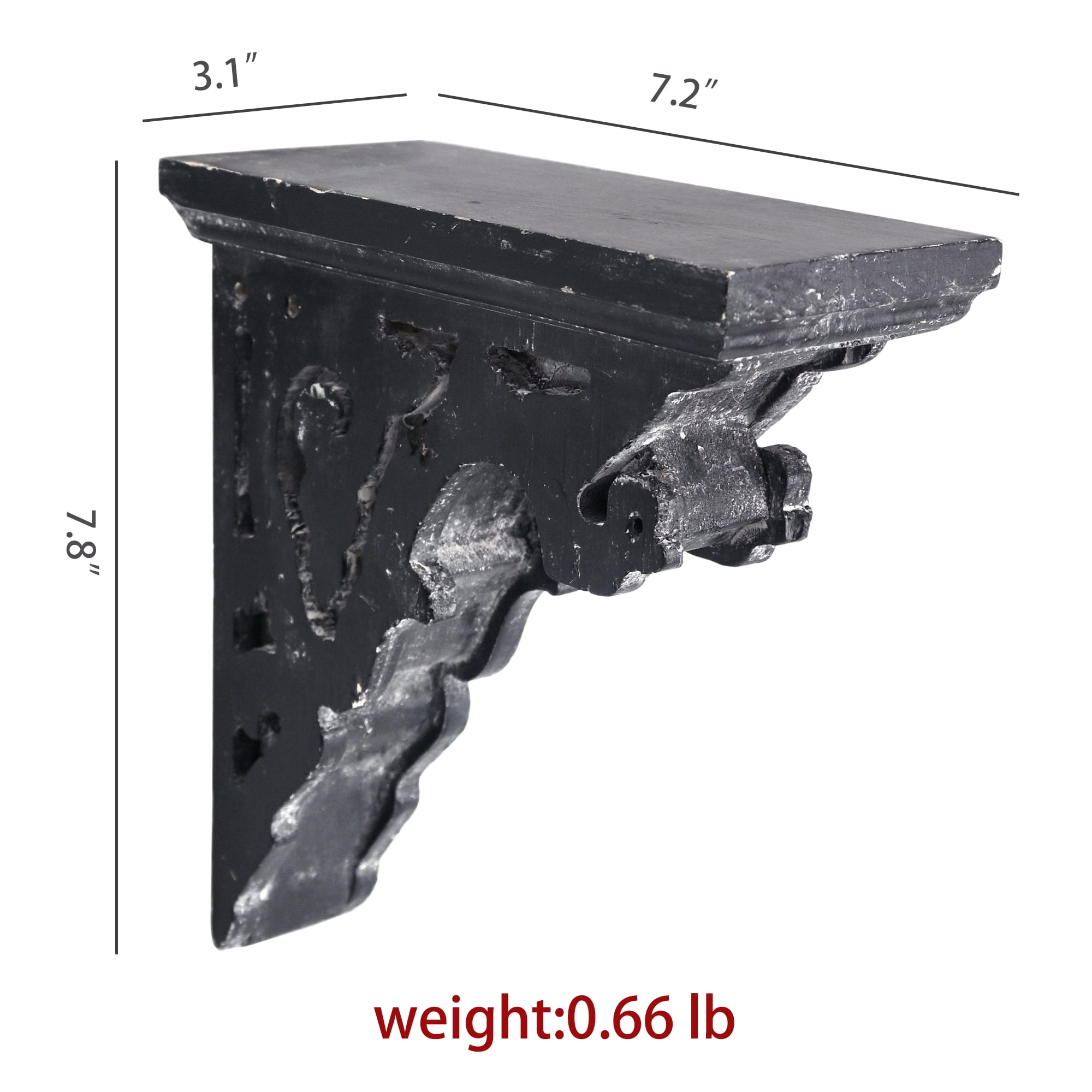 Wood Corbels Sets of 2 Wooden Shelf Brackets Corbels for Shelf Shabby Wood Corbel Brackets Vintage Style, 3.1" x 7.2" x 7.8"，Black