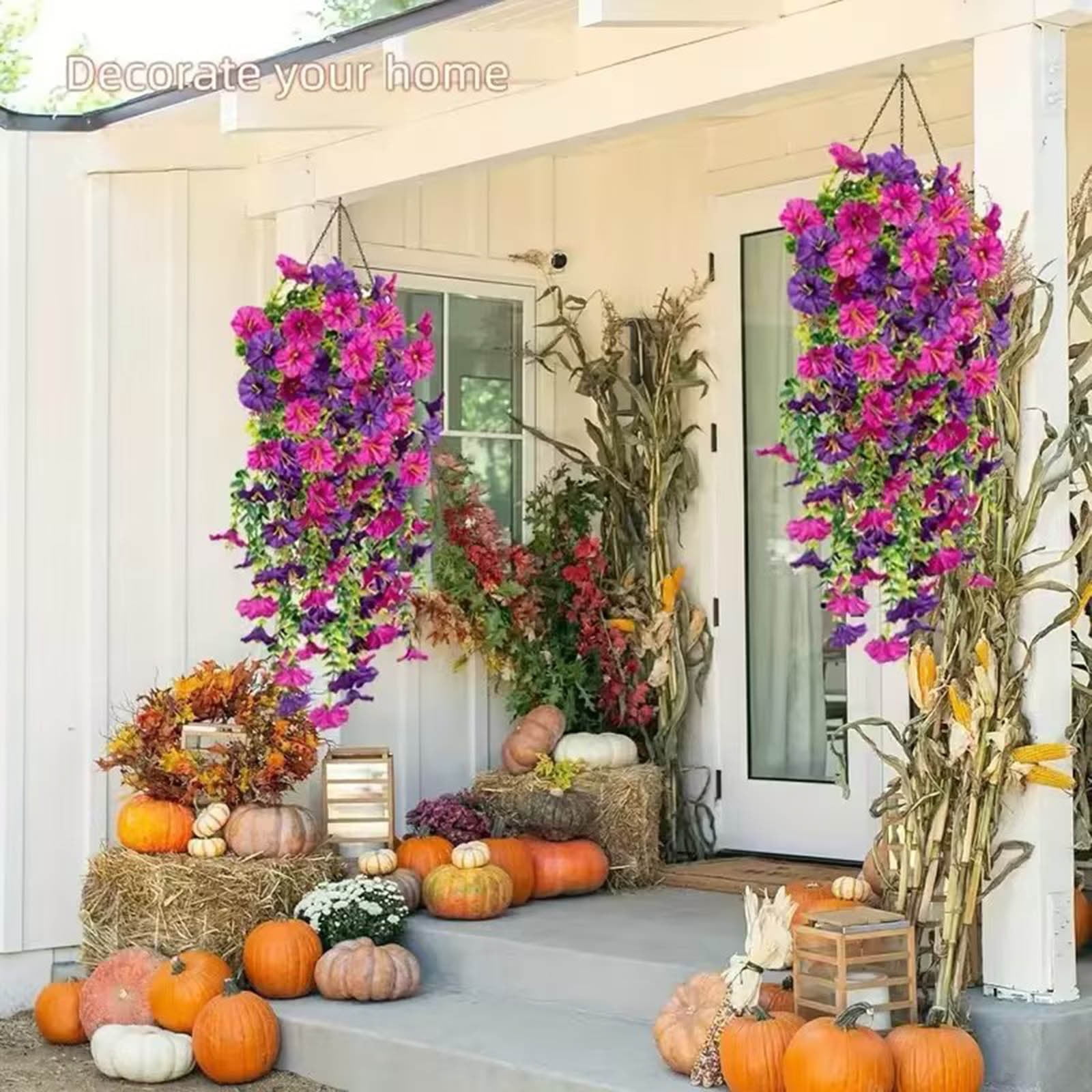 JeashCHAT 2Pcs Artificial Flowers for Outdoors Fake Hanging Decoration, Spring Summer Faux Morning Glorys Silk Flowers No Fade Floral for Home Garden Balcony Yard Porch Decor