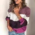 thumbnail image 2 of GDREDA Women's Sweaters Casual Long Sleeve Crewneck Color Block Patchwork Pullover Knit Sweater Tops Purple,S, 2 of 4