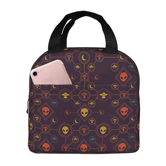 Alien Lunch Box Insulated Lunch Bag Women Men Portable Cooler Tote Front Pocket Leakproof Thermal Meal Prep Bag Office Work Picnic Outdoor Durable Reusable