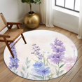 thumbnail image 3 of Lavender Spring Round Area Rug 5 FT, Non Slip Bedroom Rugs, Farmhouse Pastoral Pastel Flowers Washable Soft Circular Carpet Non-Shedding Floor Mat for Kitchen Dining Room Foyer Balcony Dorm, 3 of 8