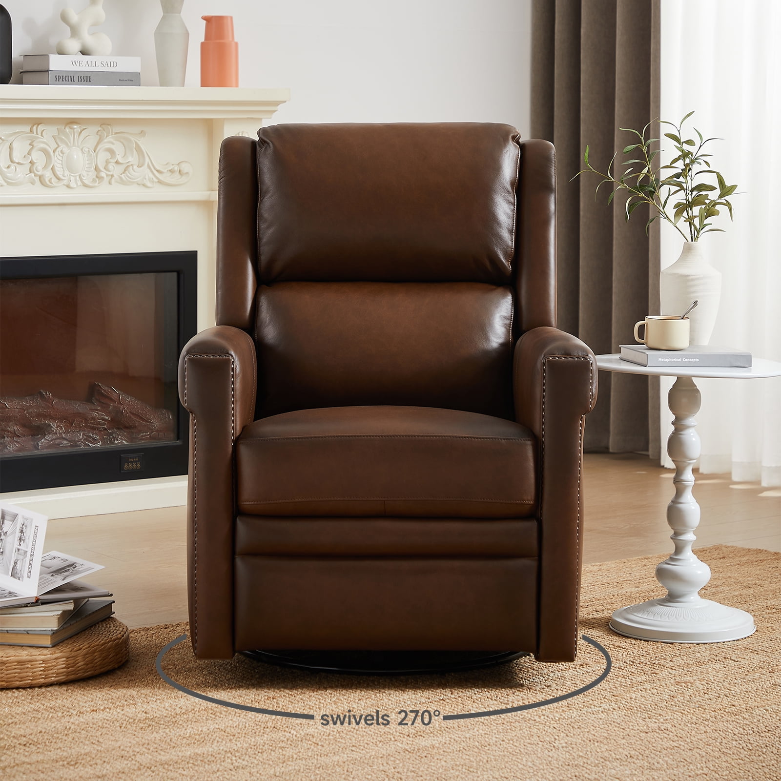 L&L LIVING 100% Top Grain Leather Power Recliner with USB and Type-C Charging Port