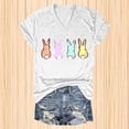 thumbnail image 2 of Shirts for Women Pastel Bunnies Print V Neck T Shirt Soft Stretch Polyester Spandex Casual Short Sleeve Easter Top L Size Spring Summer Womens Tops, 2 of 4