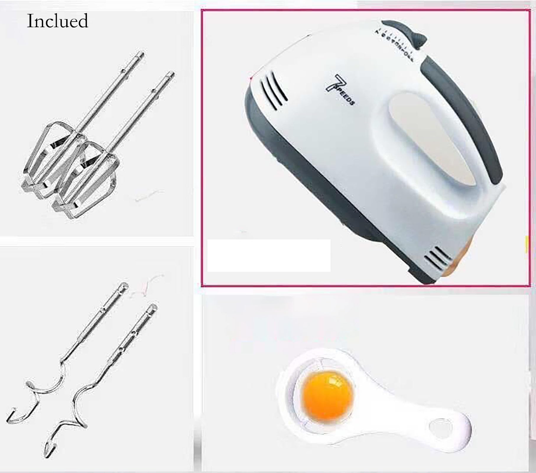 Electric Hand Mixer, 7 Speed Egg and Flour Automatic Mixing with Whisk for Cooking of Bread, Cake (18*8.3cm,Includes two mixing bars, two dough bars)