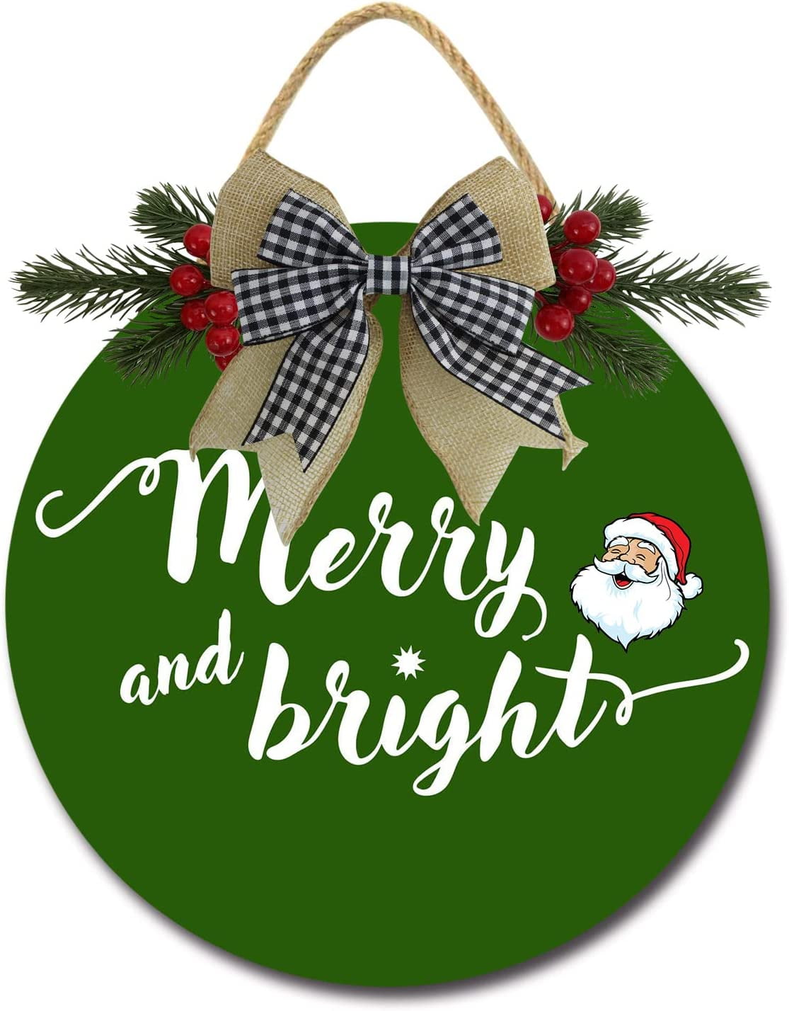 Eveokoki 11" Merry and Bright Christmas Sign for Front Door