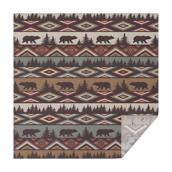 Brown Geometric and Bear Pattern Square Tablecloth,Waterproof Square Table Cover,Wipeable Spillproof Washable Table Cover for Home Kitchen Party Decor 42"X42"(107x107cm)