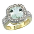 thumbnail image 1 of 10K Yellow Gold Natural Green-Amethyst Ring Cushion-cut 9x9mm Diamond Accent, size 6, 1 of 1