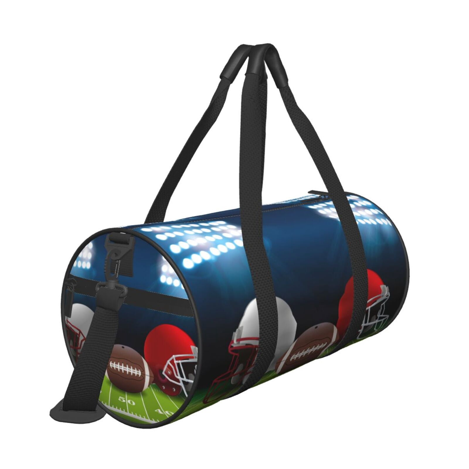 American Football Helmet Small Round Sport Duffel Bag,Soccer Field Shoulder Airport Travel Bag, Men Women Weekender Overnight Sleepover Carry-On Personalized Tote Pouch-17''
