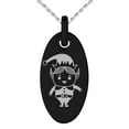 thumbnail image 1 of Black Stainless Steel Happy Elf Engraved Small Oval Charm Pendant Necklace, 1 of 1