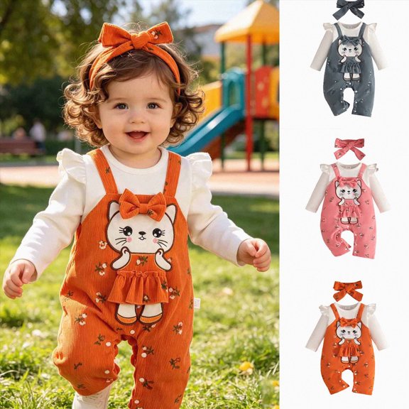 3-6 Months Infant 2Pcs Girls Clothes Shirts and Jogger Sweatpants for Kids Fall Winter Spring Outfit Romper Headband Clothing Set