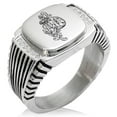 thumbnail image 1 of Stainless Steel Nautical Feather Compass & Anchor CZ Ribbed Needle Stripe Pattern Biker Style Polished Ring, 1 of 1
