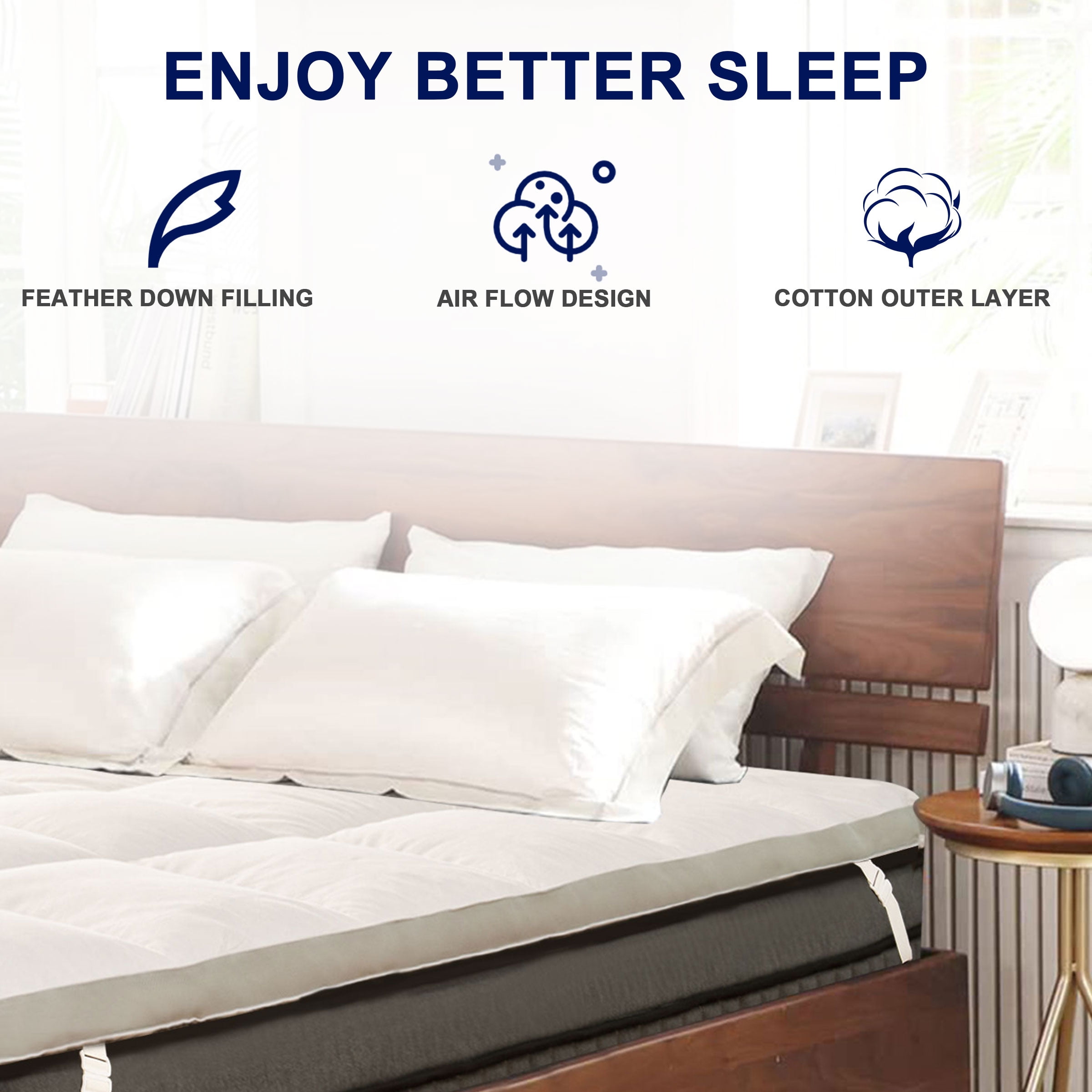Subrtex Feather Bed Mattress Topper 2 inch Down Alternative Pad, Queen