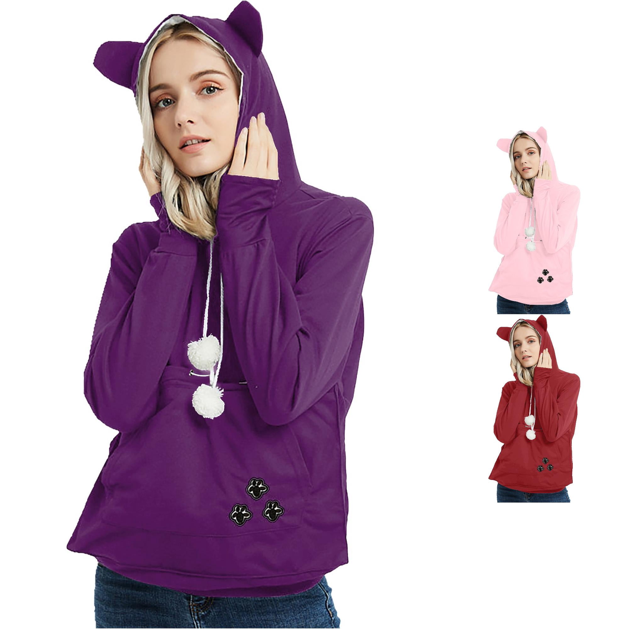 Hoodie With Pet Pouch Women Sweaters Pullover Long Sleeve Tops Animal Cuddle Pouch Hoodie Winter Clothes Holder Womens Hooded Sweatshirt