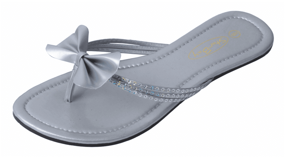 silver bow flip flops