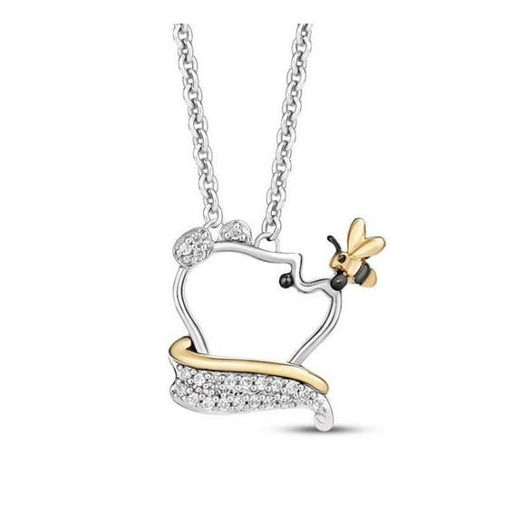 1TCW Lab Created Diamond Winnie the Pooh Honey Bee Pendant Necklace 14k Two Tone Gold Plated