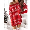 thumbnail image 3 of Suéter de punto de otoño e invierno para mujer, vestido de manga larga de punto suelto de jacquard navideño, 3 of 5