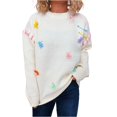 thumbnail image 2 of Women's Fashion Casual Loose Versatile Bear Decoration Handmade Drawstring Long Sleeve Round Neck Pullover Sweater for Fall Winter Gift Ideas,White,L, 2 of 4