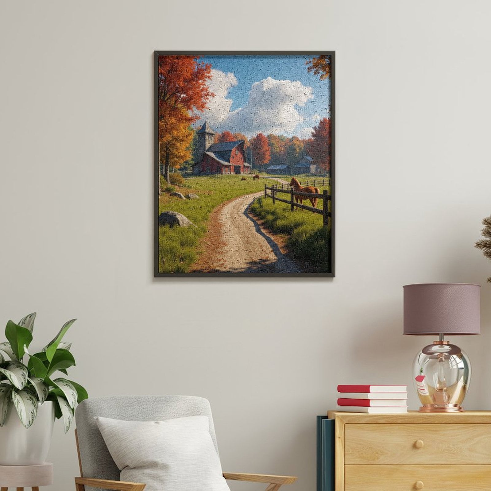 Paint By Numbers Kit for Adults Beginner - Autumn Farm Pathway With Horses DIY Canvas Painting Kits for Adults, Frameless Paint By Number for Adults for Home Wall Decor 16x20 Inch