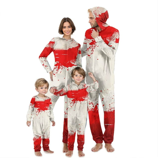 JURANMO Ensemble Assorti d'Halloween pour la Famille Confortable Extensible à Capuche avec Fermeture Éclair Combinaison Imprimé Mode Manches Longues Pyjama Offres du Jour Rouge#Bébé 18 Mois