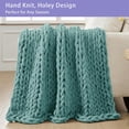 thumbnail image 4 of Chunky Knit Blanket Throw x Hand Knitted Chenille Throw Blanket Small Soft Thick Yarn Cable Knit Blanket Cute Rope Knot Crochet Throw Blankets for Couch Bed Sofa (Light ), 4 of 7