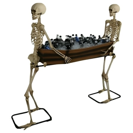 Pan Asian Creations Halloween Skeletons Carrying Coffin Lifesize Candy or Iced Beverage Holder