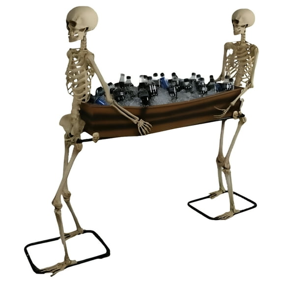 Pan Asian Creations Halloween Skeletons Carrying Coffin Lifesize Candy or Iced Beverage Holder