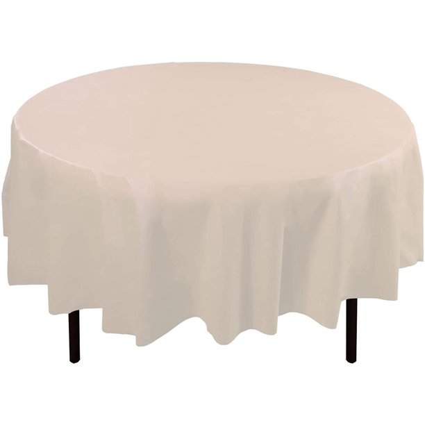 Bulk Premium Plastic Disposable 84 inch Round Tablecloth, Ivory Round Table Covers 12 Pack