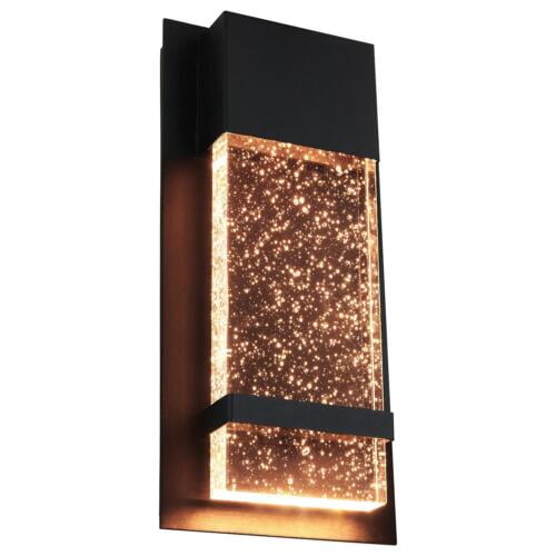 Diodesy- LFX/INN/WS/6.5?/12W/50K/BK/SEEDY Modern Seeded Bubble Crystal Glass Outdoor/Indoor Wall Sconce, Textured Black, 12W, 5000K Bright White, 6.5 Inch Rain Glass Panel for Patio, Porch, Balcony