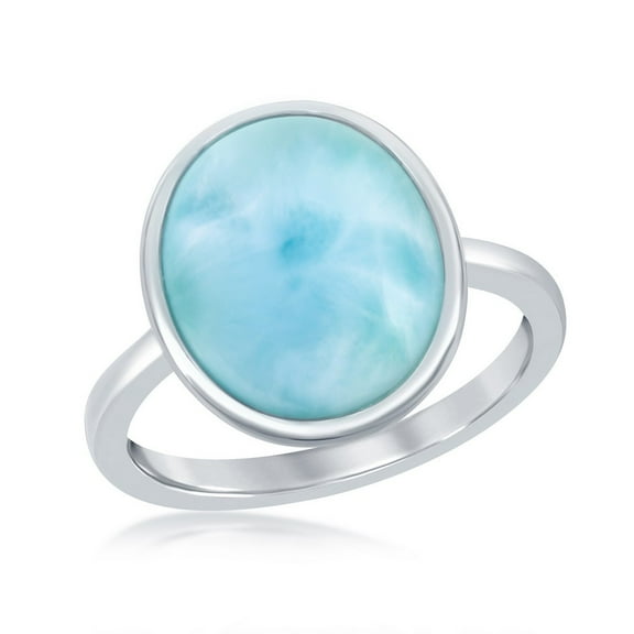 925 Sterling Silver Hawaii Natural Oval Larimar Gemstone High Polished Ring
