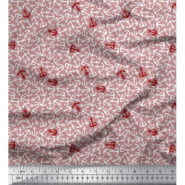 Soimoi Poly Georgette Fabric Anchor Hook Nautical Fabric Prints by Yard 42 Inch Wide
