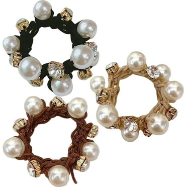 3 Pcs Tiara Hair Ribbons Pearl Scrunchie Ropes Girl Ties Ring Elasticity Imitation Fabric Miss