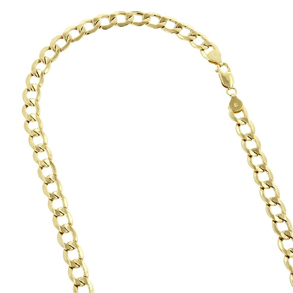 10K Yellow Gold Hollow Italy Cuban Curb Link Bracelet with Lobster Clasp 6mm Wide 8 Long