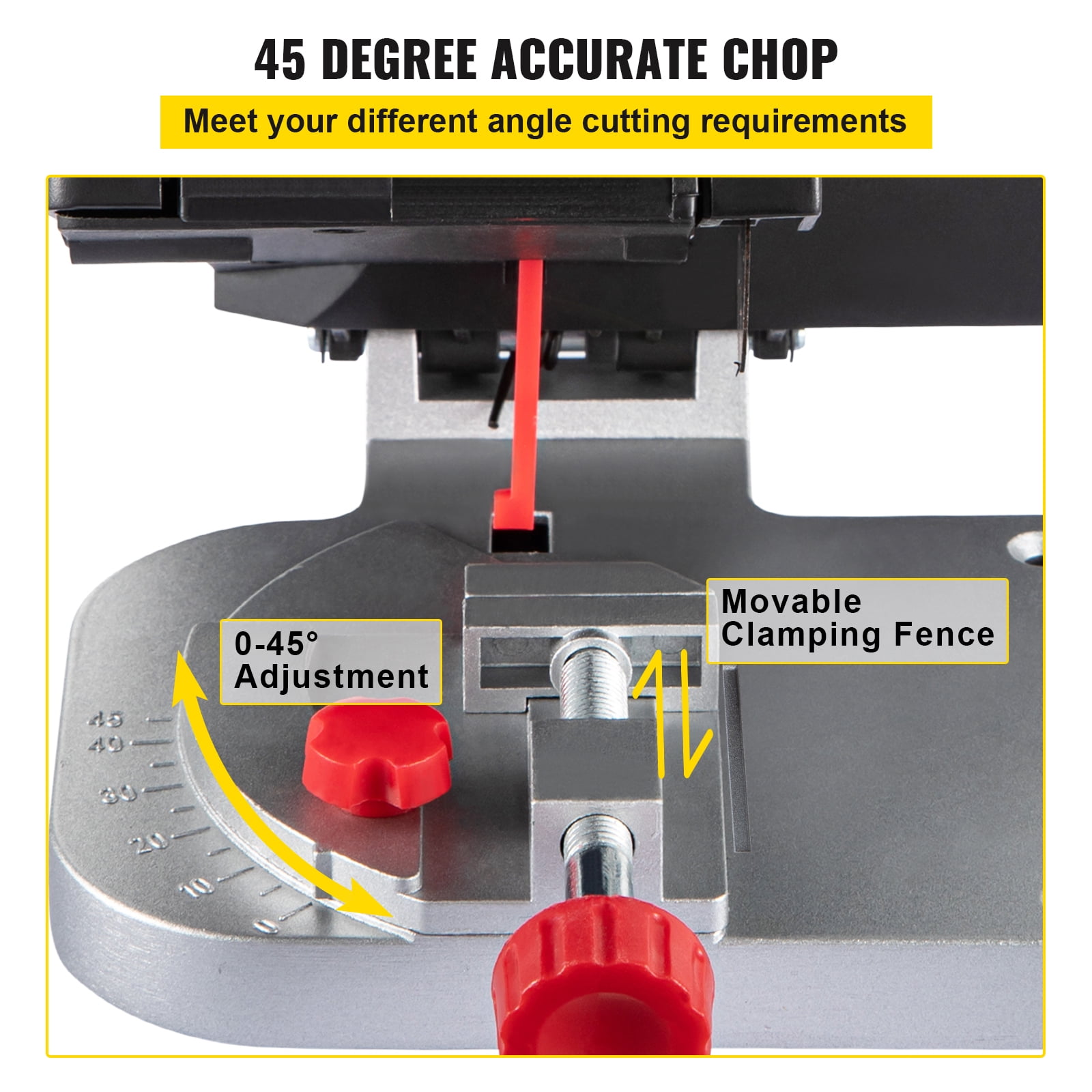 KFFKFF Compact Miter Chop Saw, Dual 2-5/16" Steel and Resin Blade with 1/2inch Cut Depth, 0-45° Tabletop Miter Saw for Copper, Aluminum, Wood, Zinc in Craft Projects