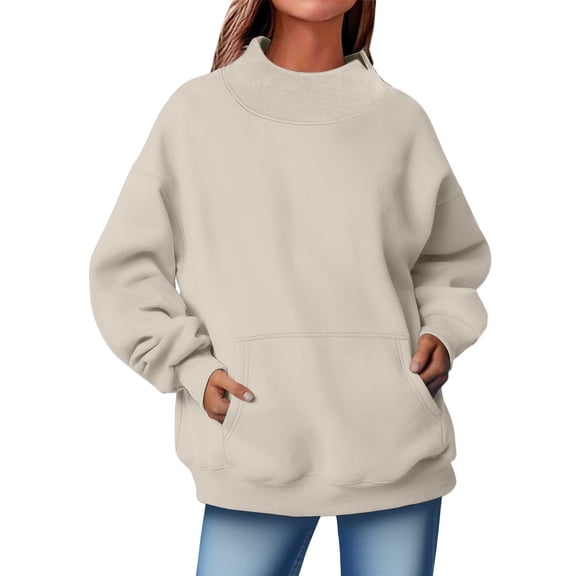 POROPL Sweatshirts for Women,Oversized Mock Neck Pullover Sweatshirt Casual Long Sleeve Fleece Top with Pockets