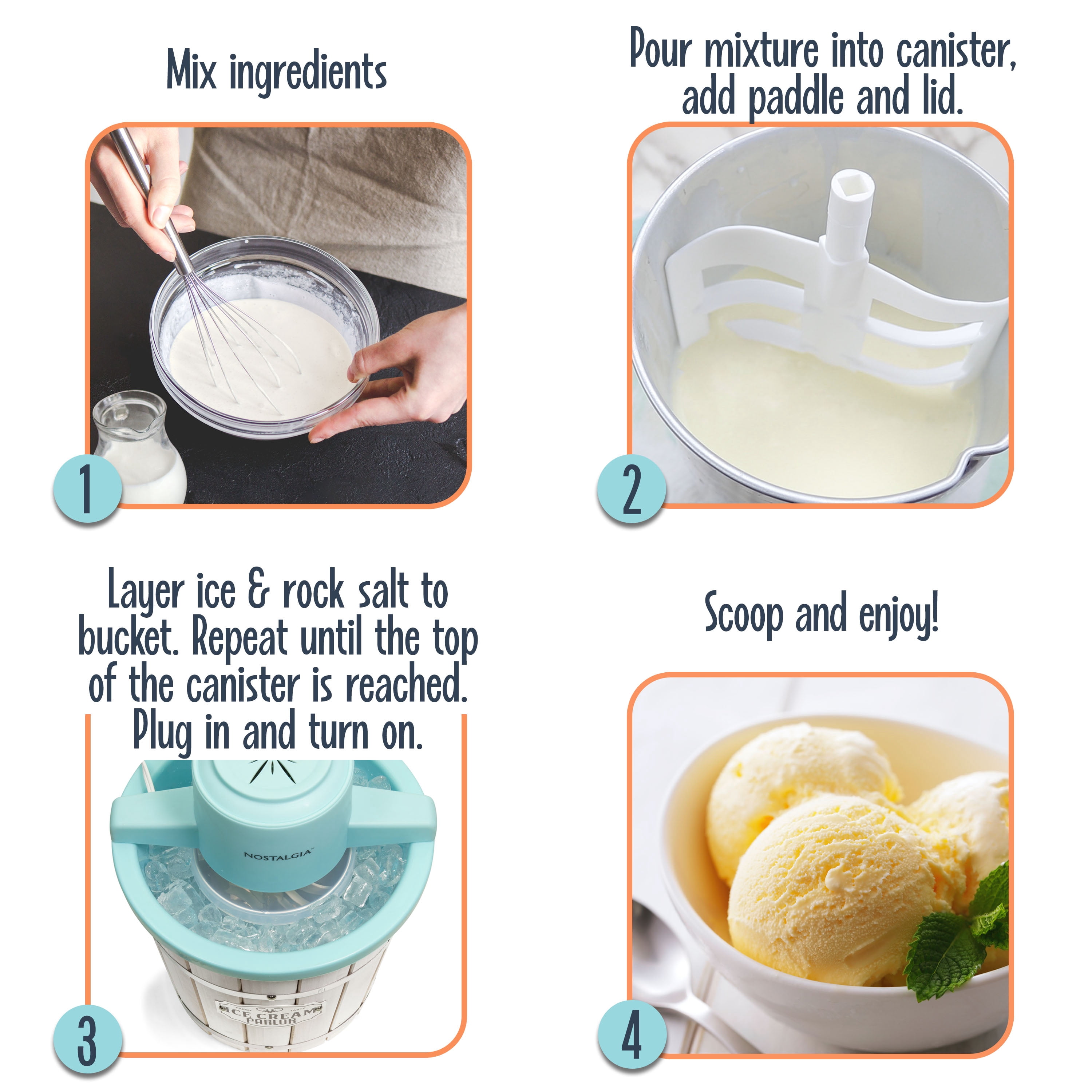 Nostalgia 4-Quart Electric Parlor-Style Ice Cream Maker With Carrying Handle, Aqua