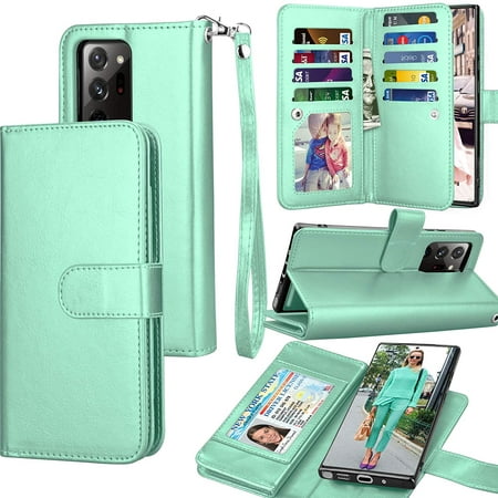 Galaxy Note 20 Case, Samsung Note 20 5G Wallet Case, Tekcoo Luxury PU Leather ID Cash Credit Card Slots Holder Carrying Folio Flip Cover [Detachable Magnetic Hard Case] & Kickstand - Turquoise