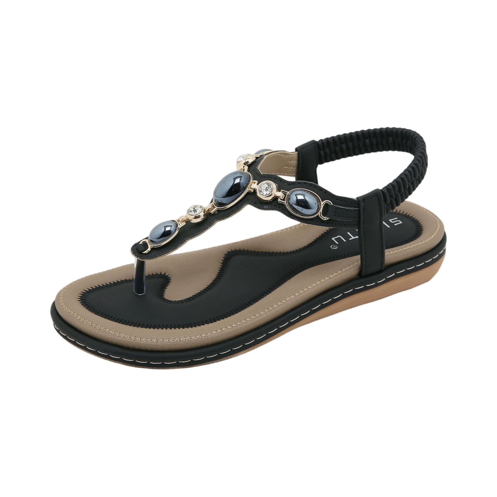 Women's sandals open toe bohemian flat style with enhanced arch support non-slip traction lasting comfortable wear sandals women designed for summer beach vacations excursions leisure,Black 38
